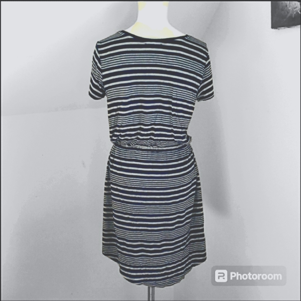 Olive & Oak Women's Navy & Gray Stripe Drawstring Waist Shirt Dress, Size M - Picture 5 of 16